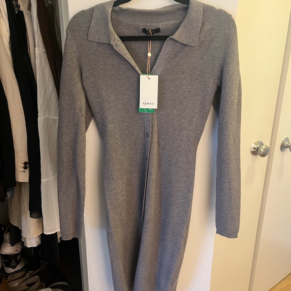 Quince Eco-Knit Button-Up Sweater Dress